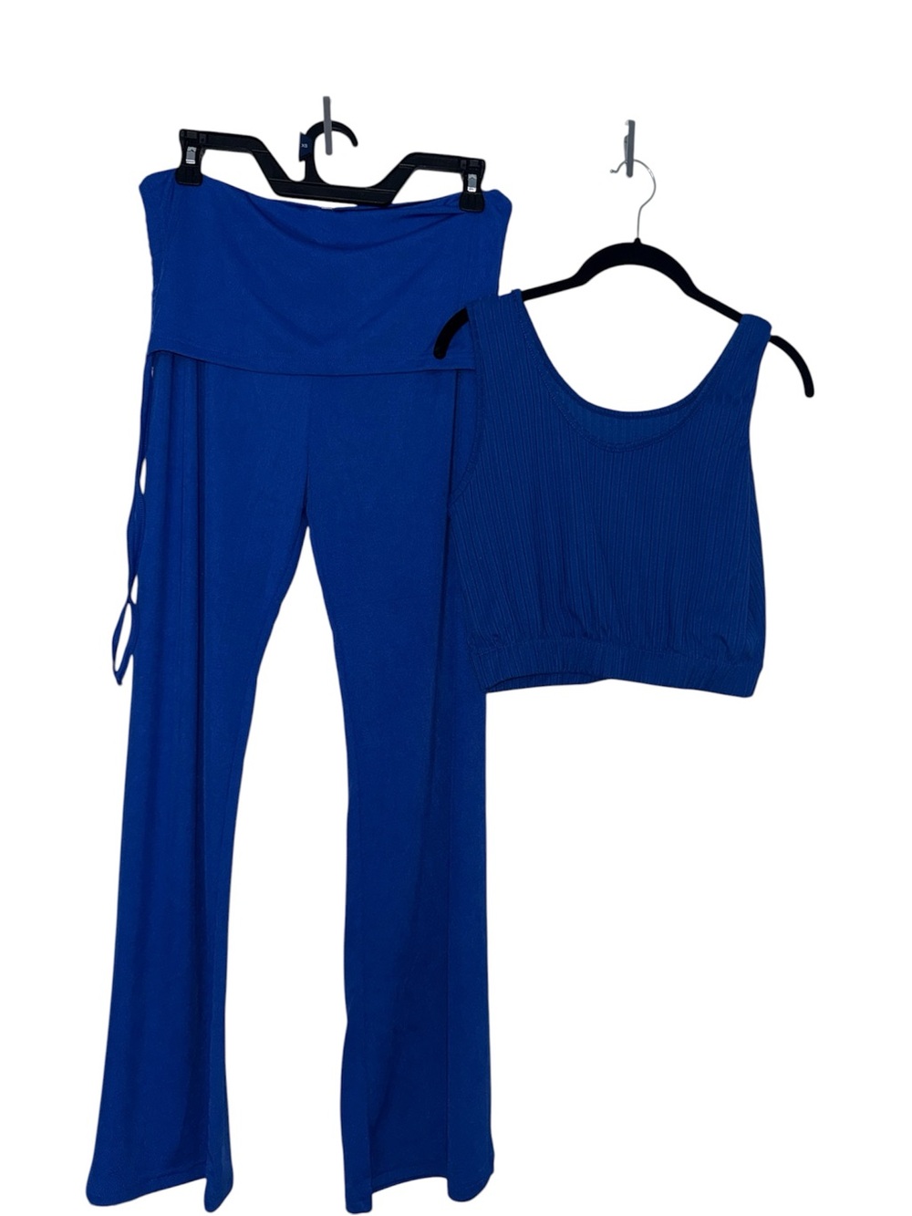 Women's Royal Blue Ribbed Tank and Flared Pants Set